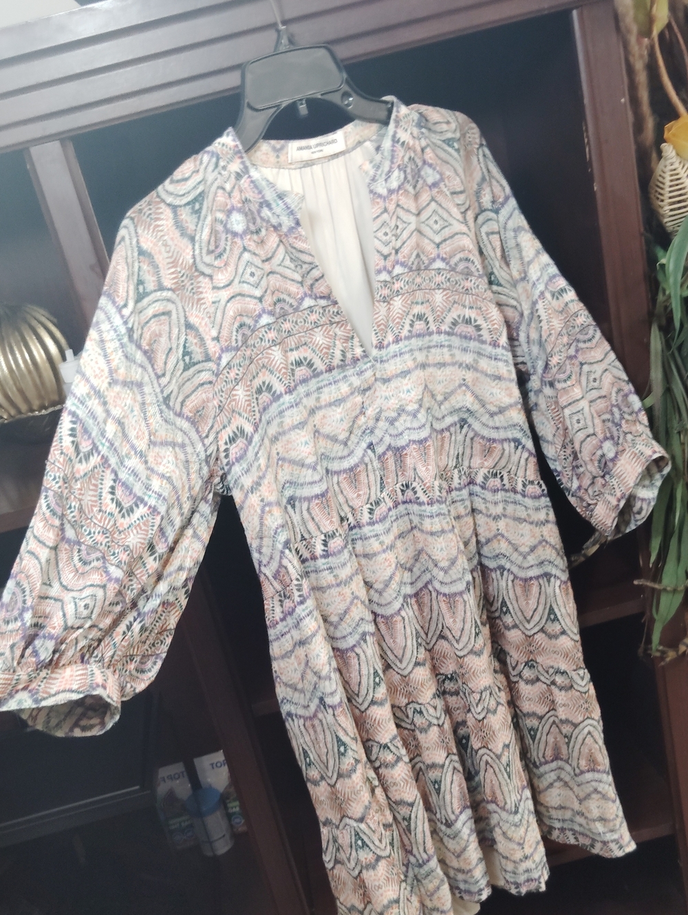 Amanda Uprichard Pastel Multi Long Sleeve Printed Babydoll Dress